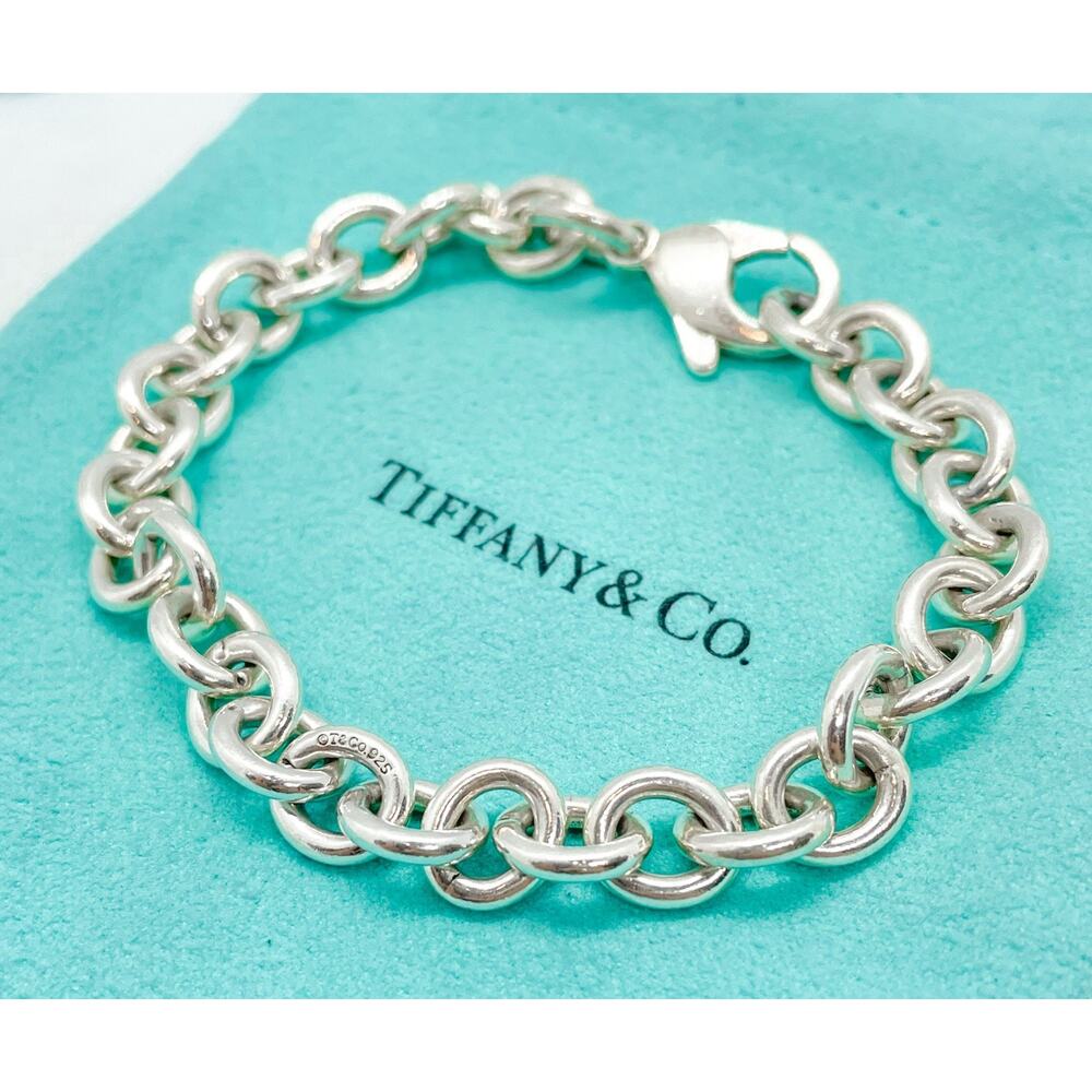 Tiffany & Co. Hallmarked Sterling Silver Oval Link Bracelet 6.75" w/ Pouch - Picture 9 of 10